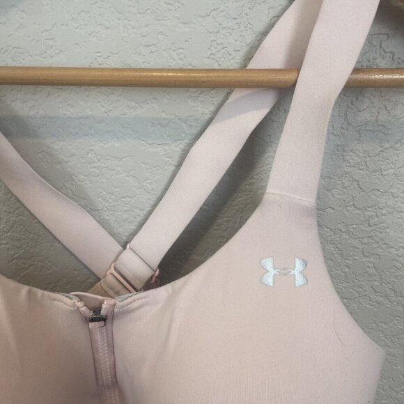 Under Armour HeatGear Racerback Front Zip Close Wirefree Sports Bra Pink 34DD - Picture 3 of 6